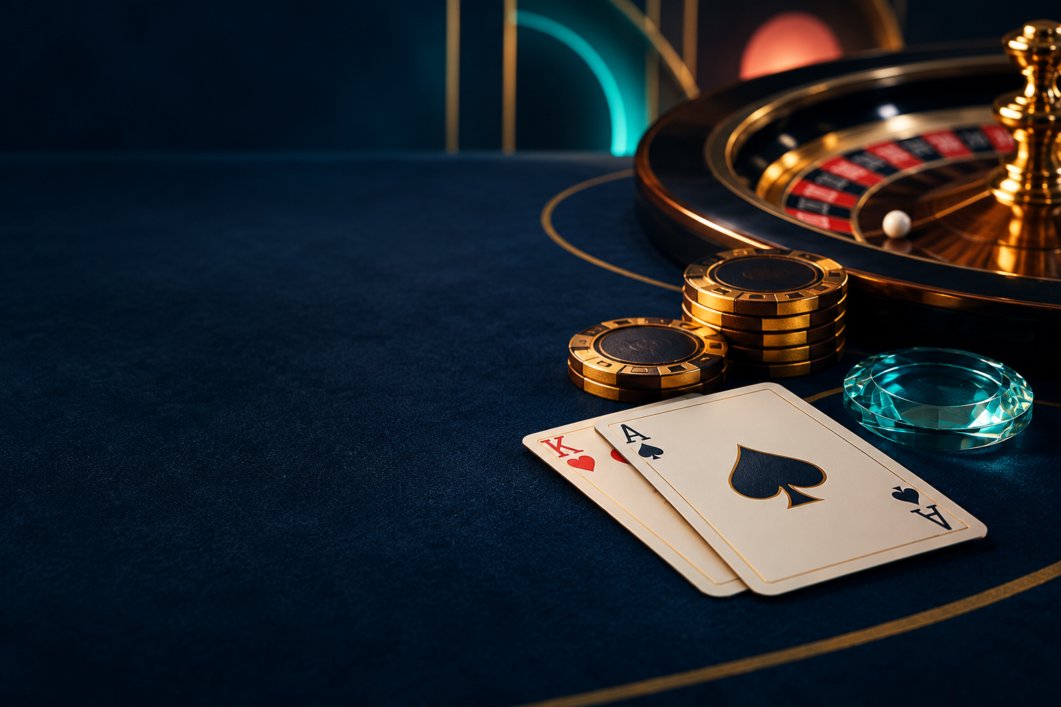 Casino cards, roulette and chips